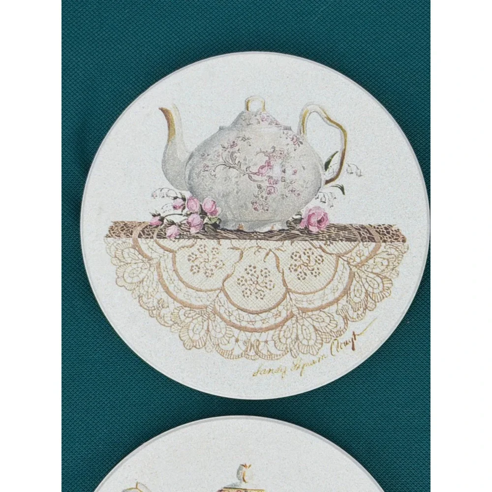 CoasterStone Sandy Lynam Clough Teapot Absorbent Stone Coasters Set of 4‎ Round